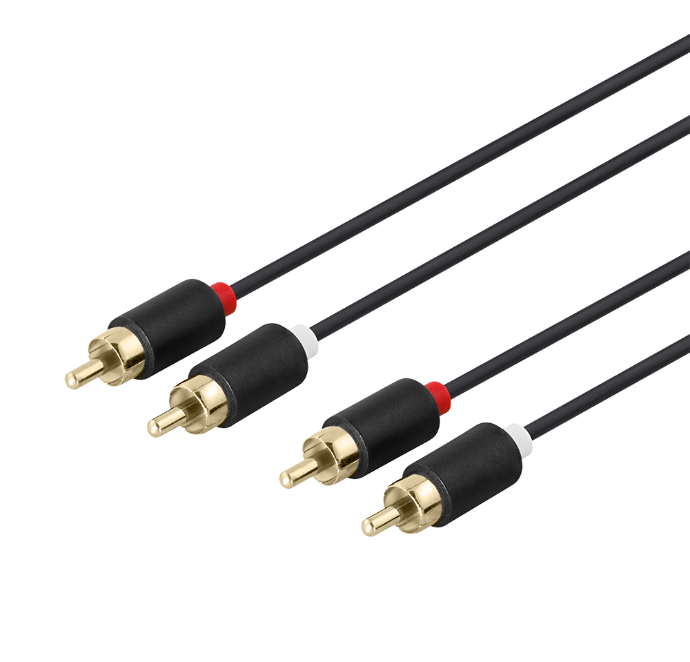 Audio cable DELTACO 2xRCA, gold-plated connectors, 2m, black / MM-110-K / R00170002