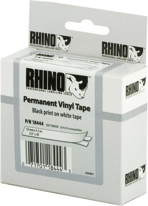 Tape DYMO Rhino 12mm x 5.5m, vinyl, black on white / S0718600 18444