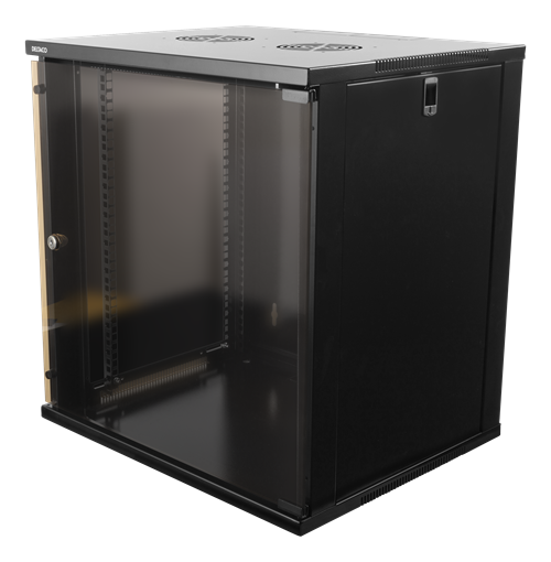 DELTACO 19 "cabinet, 12U, 540x450mm, standing or wall mounted, glass door, black / 19-5412B