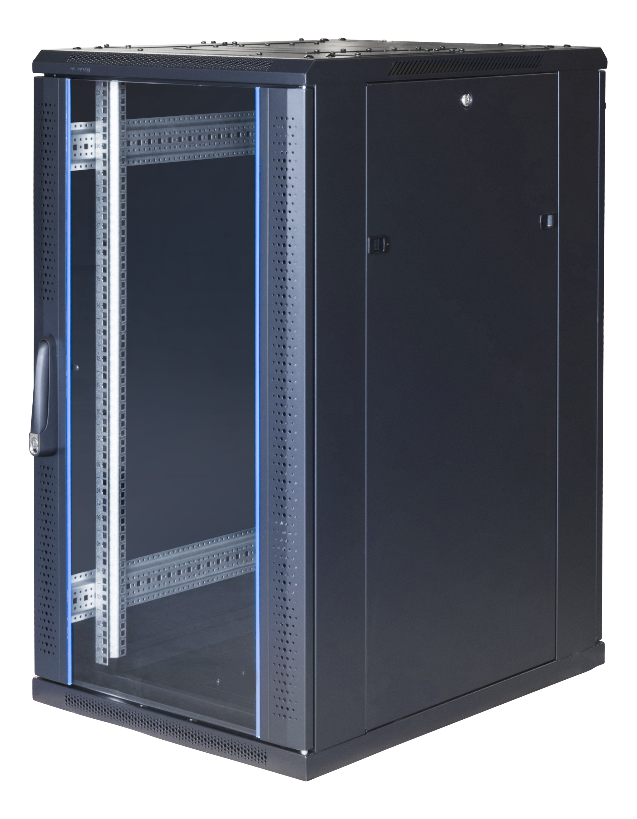 19" cabinet TOTEN, System G, 22U, 600x1000, glass door, metal rear door, 800kg load, black / G6.6022.9001 / 19-G6022GM