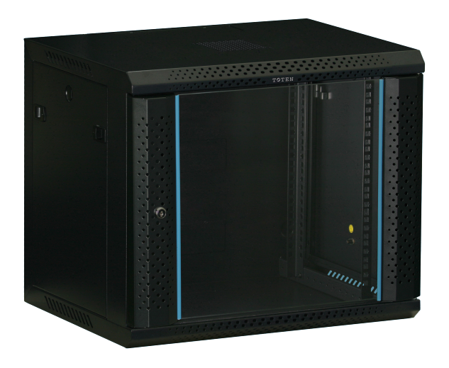 19" wall cabinet TOTEN, 9U, 600x450, glass door, black / WS64096001 / 19-W6409