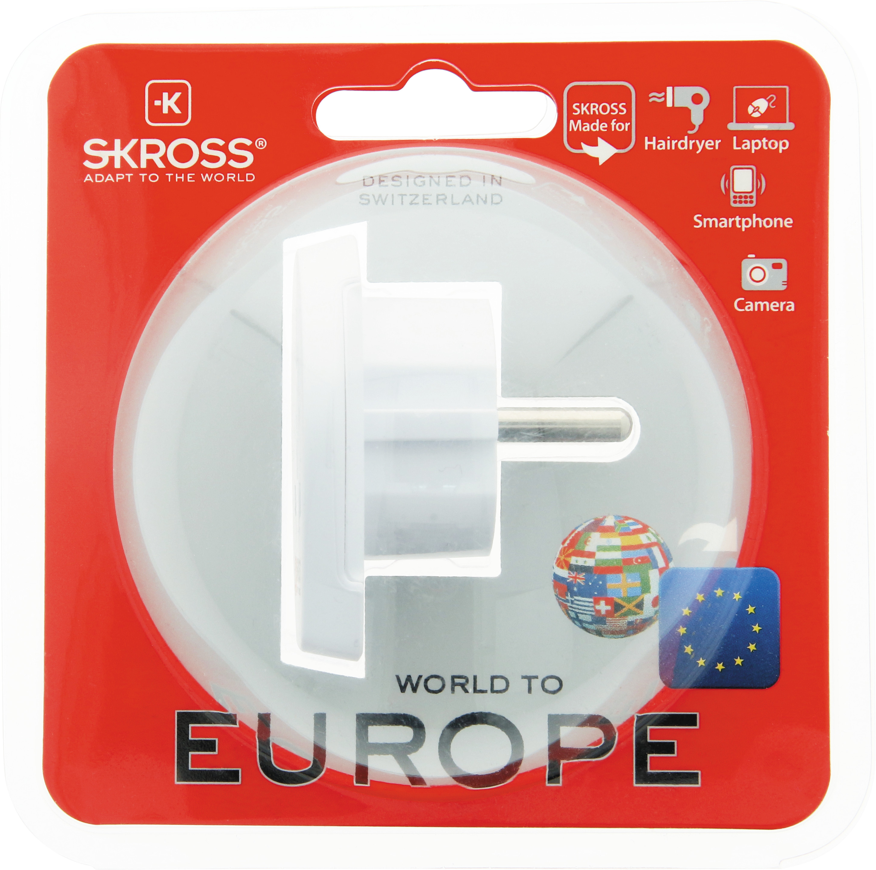 SKROSS travel adapter EMEA / US / UK to EU, ungrounded, 220-250V max 16A, white / 322997