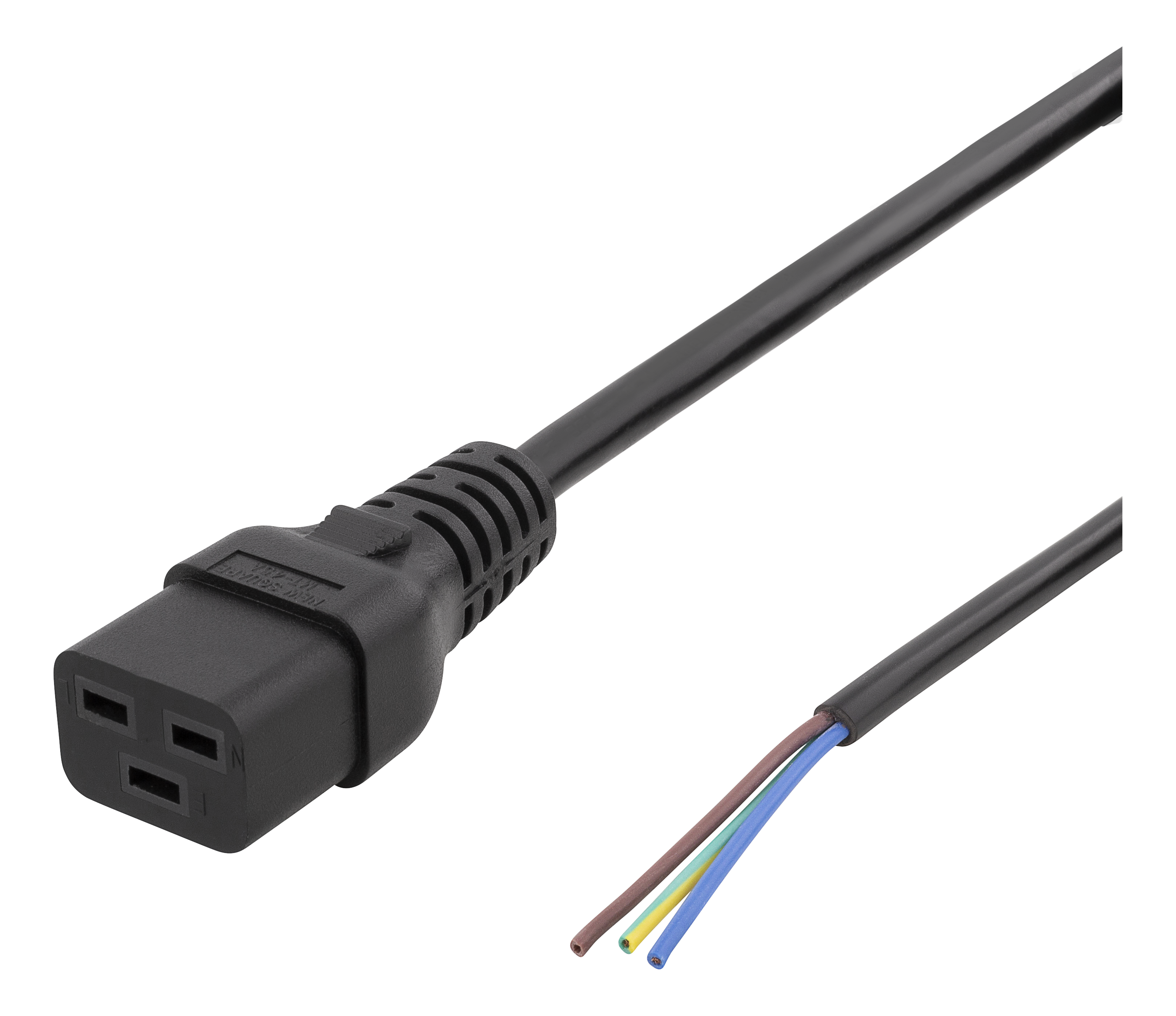 Cable DELTACO C19 to open ended power cord, 2m, IEC C19, 10A, black / DEL-109UA