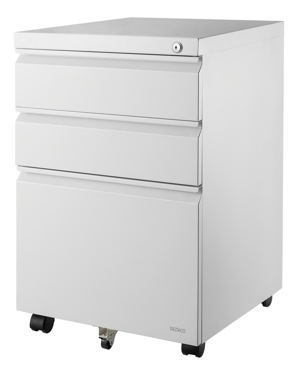 Mobile cabinet DELTACO OFFICE with lock and 3-drawers, swivel castors, white / DELO-0160