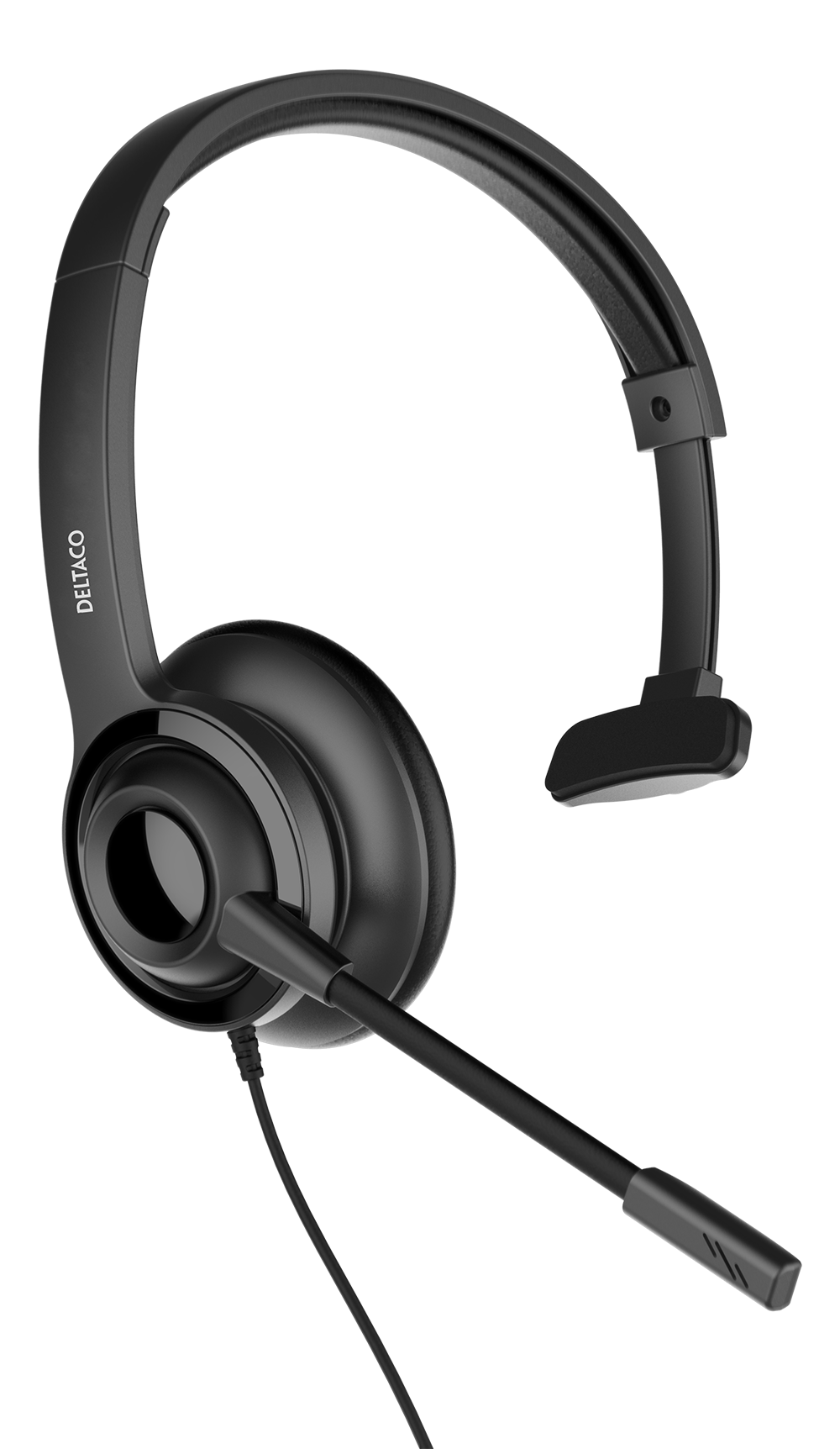 USB mono headset DELTACO OFFICE volume control, noise reducing mic, black / DELO-0650