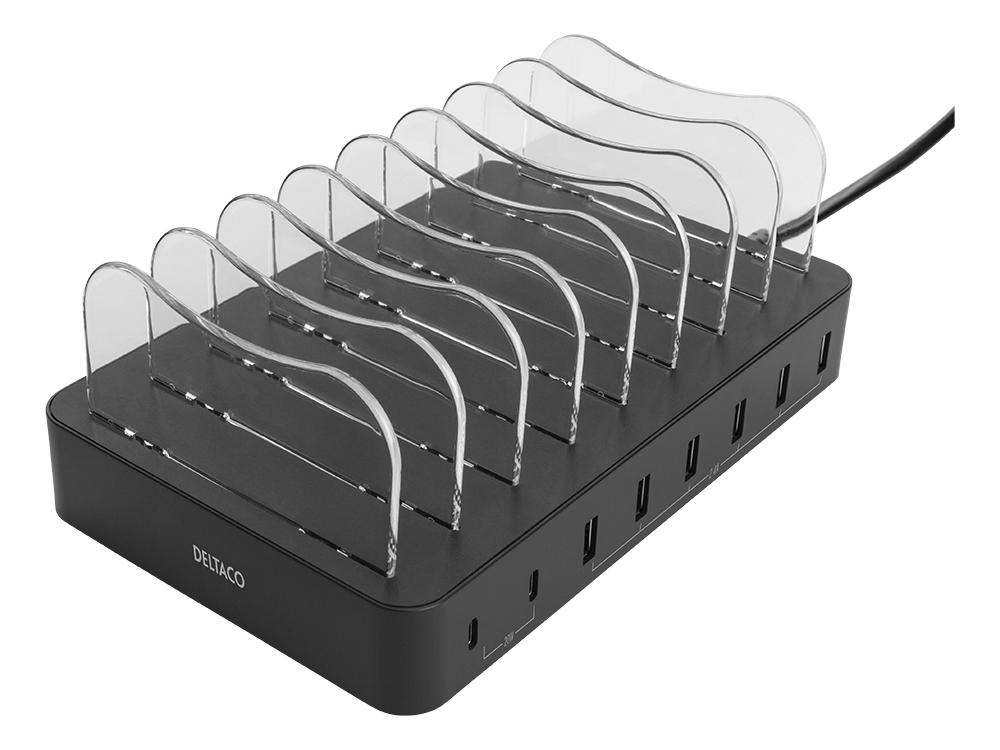 USB-charging station DELTACO for 8-devices, 6x USB-A, 2x USB-C PD, fast charge, 75 W, black / DPS-0201