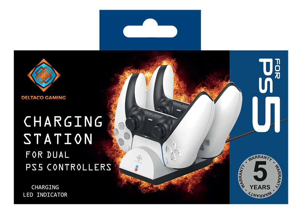 Charging station DELTACO GAMING for dual playstation 5 controls, LED indicator, white / GAM-115