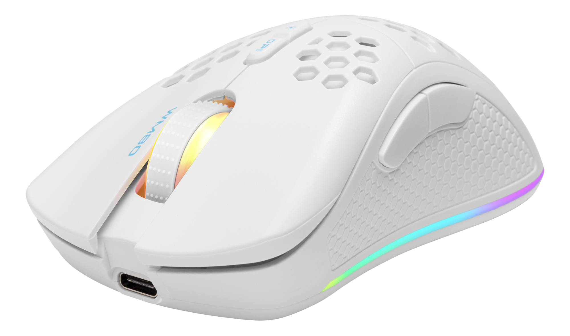 Wireless ultralight gaming mouse DELTACO GAMING WHITE LINE 70g weight, RGB, SPCP6651, 400-6400 DPI, 1000 Hz, white / GAM-120-W