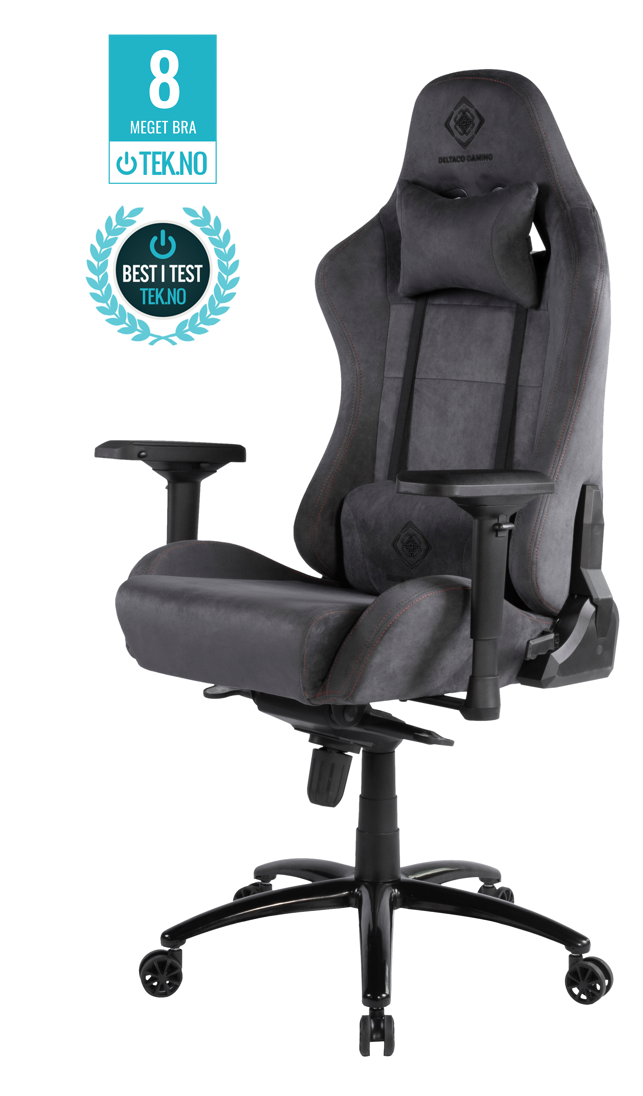 Gaming chair DELTACO GAMING DC430 in soft Alcantara fabric, 4D armrests, ergonomic, 5-point wheelbase, dark gray / GAM-121-DG