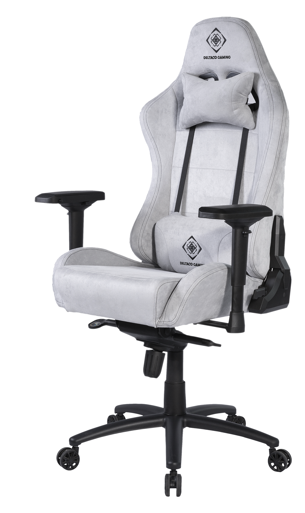 Gaming chair DELTACO GAMING DC440 in soft Alcantara fabric, 4D armrests, ergonomic, 5-point wheelbase, light gray / GAM-121-LG