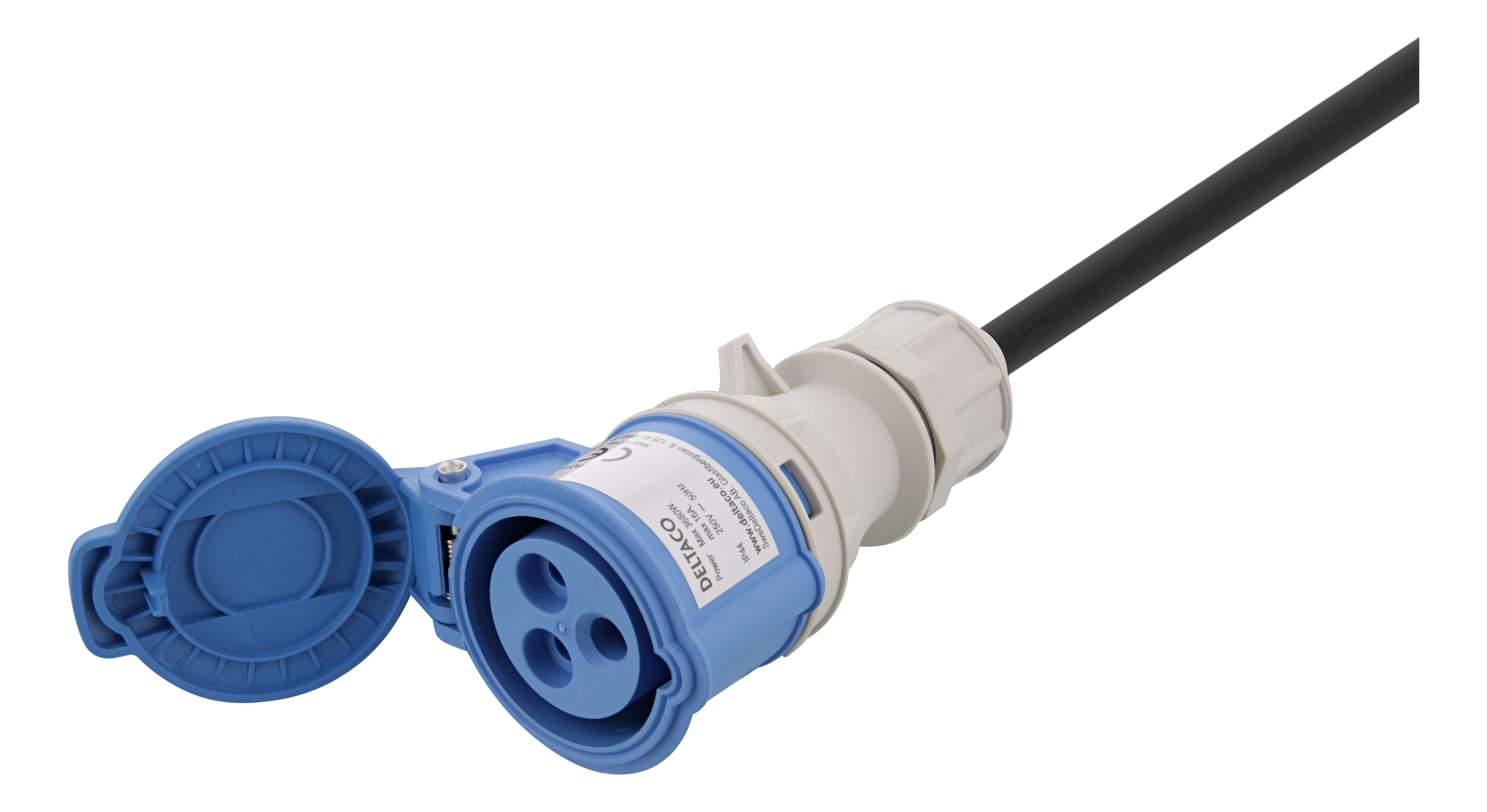 Extension cable DELTACO outdoor-use IP44, grounded, CEE 16A, 20 m, black / GT-983