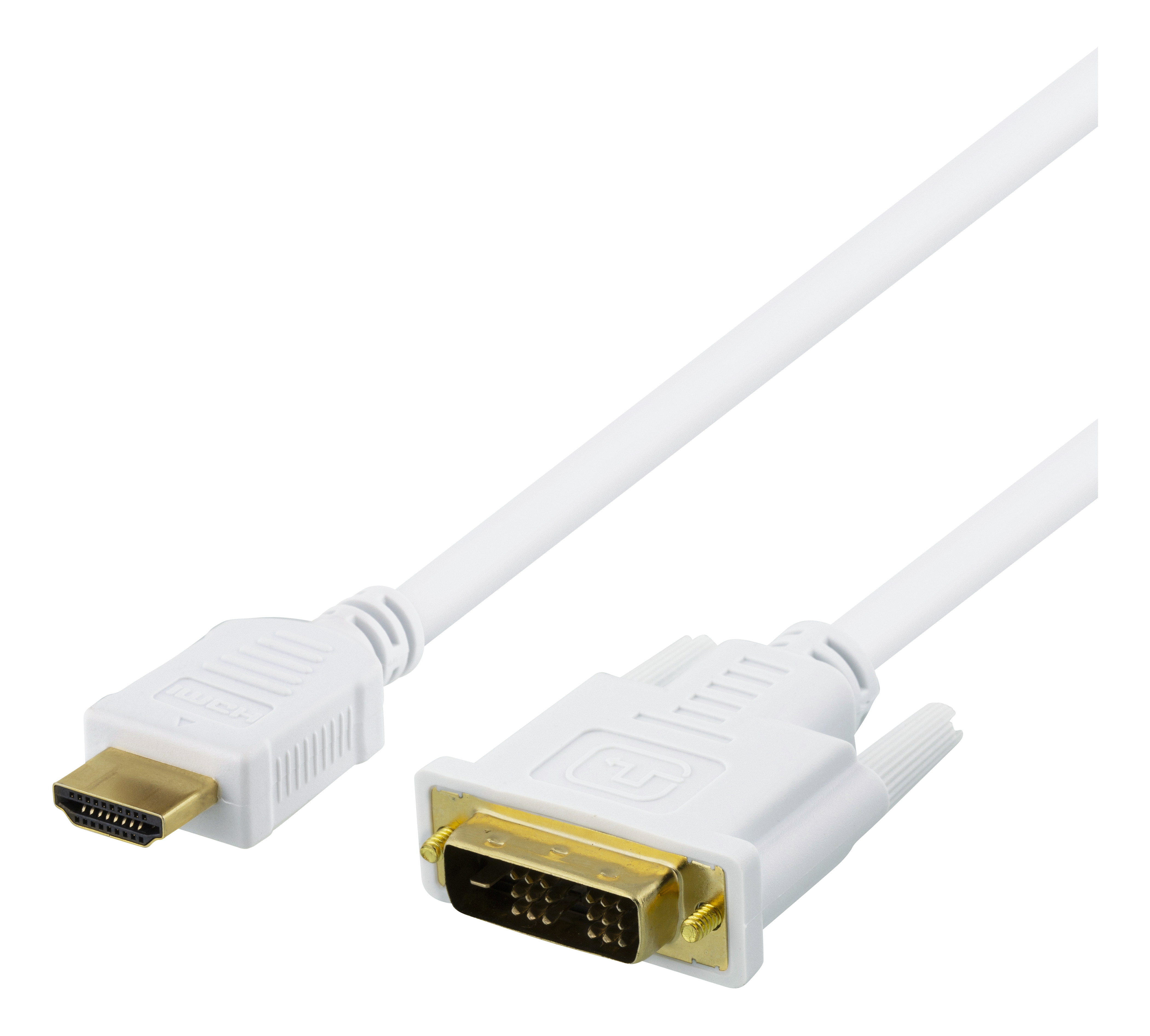 Cable DELTACO HDMI - DVI, 2m, „Full HD“, white / HDMI-112AD