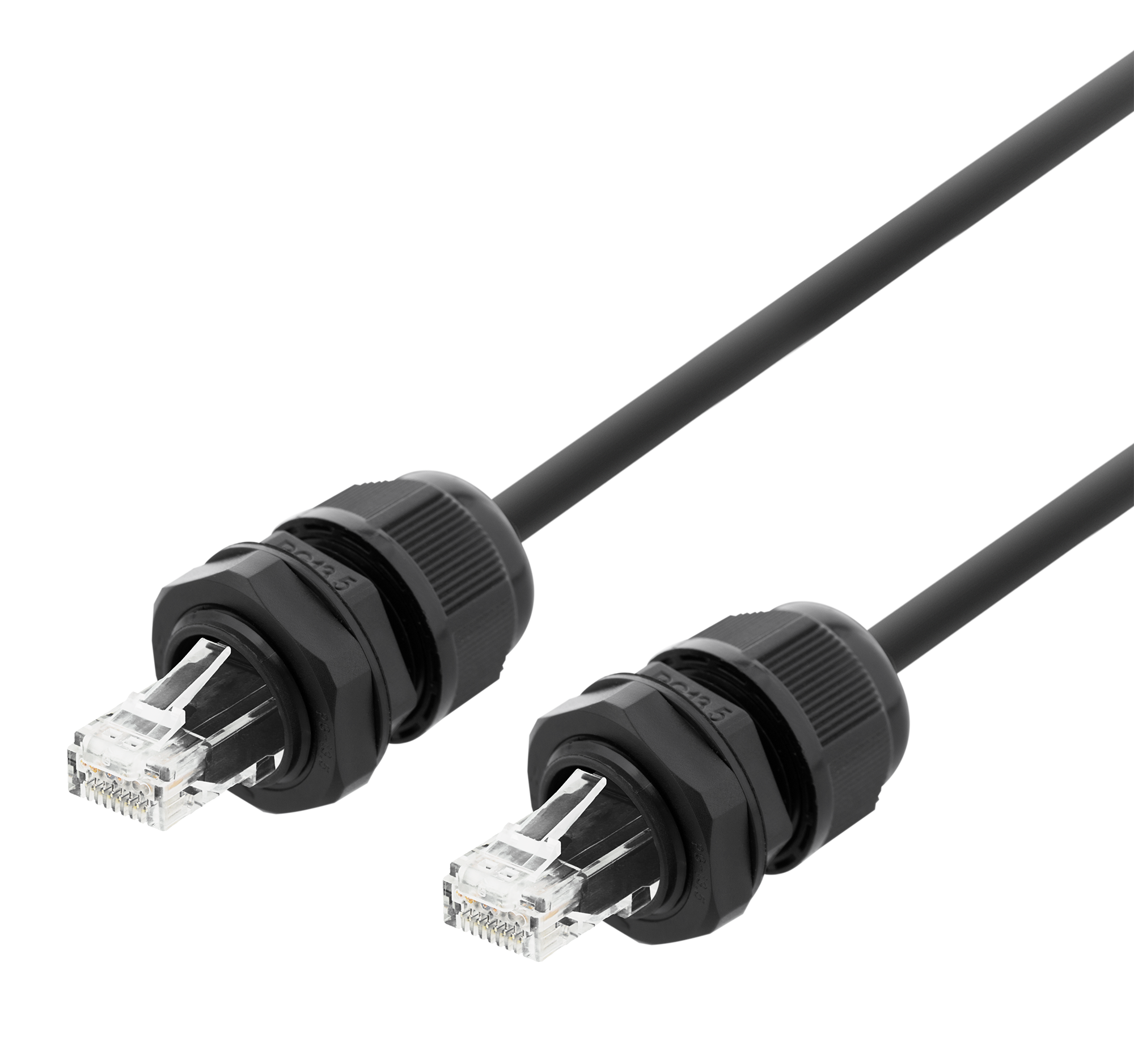 Patch cable DELTACO S/FTP Cat6a, 2m, IP68, PG13.5, black / SFTP-62AH-WP