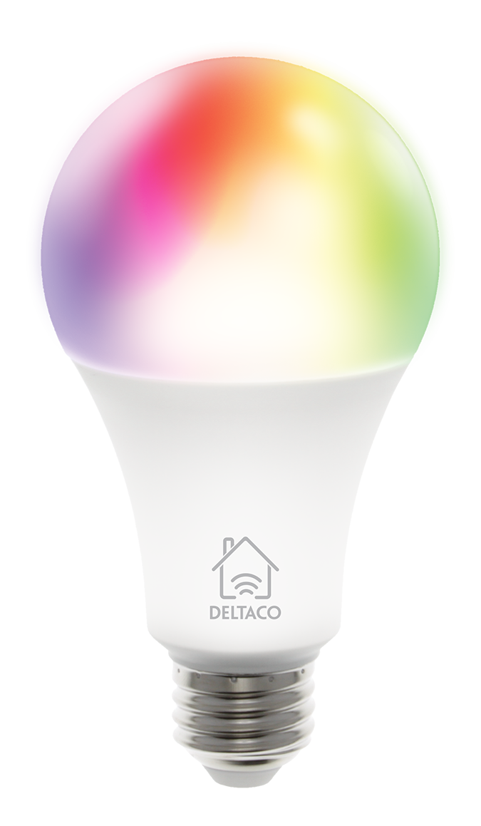 DELTACO SMART HOME RGB LED lamp, E27, WiFI 2.4GHz, 9W, 810lm, dimmable, 16m colors, 220-240V, white SH-LE27RGB