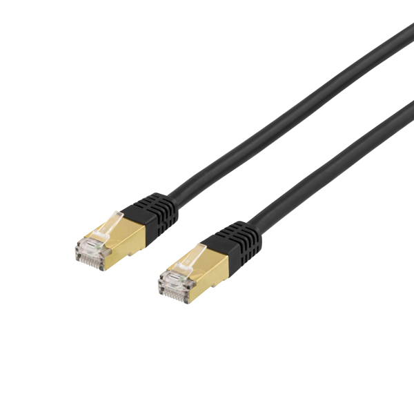 Patch cable DELTACO S/FTP Cat7, 0.3m, 600MHz, Delta-certified, LSZH, RJ45 connectors, black / STP-703S