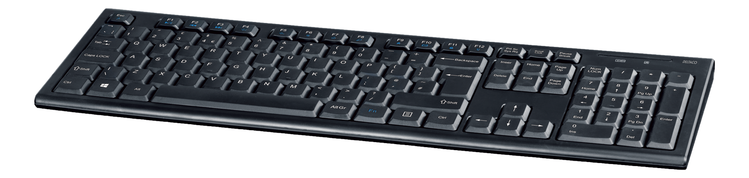 Wireless keyboard DELTACO 105 keys, UK layout, 2.4GHz USB nano receiver, black / TB-122-UK