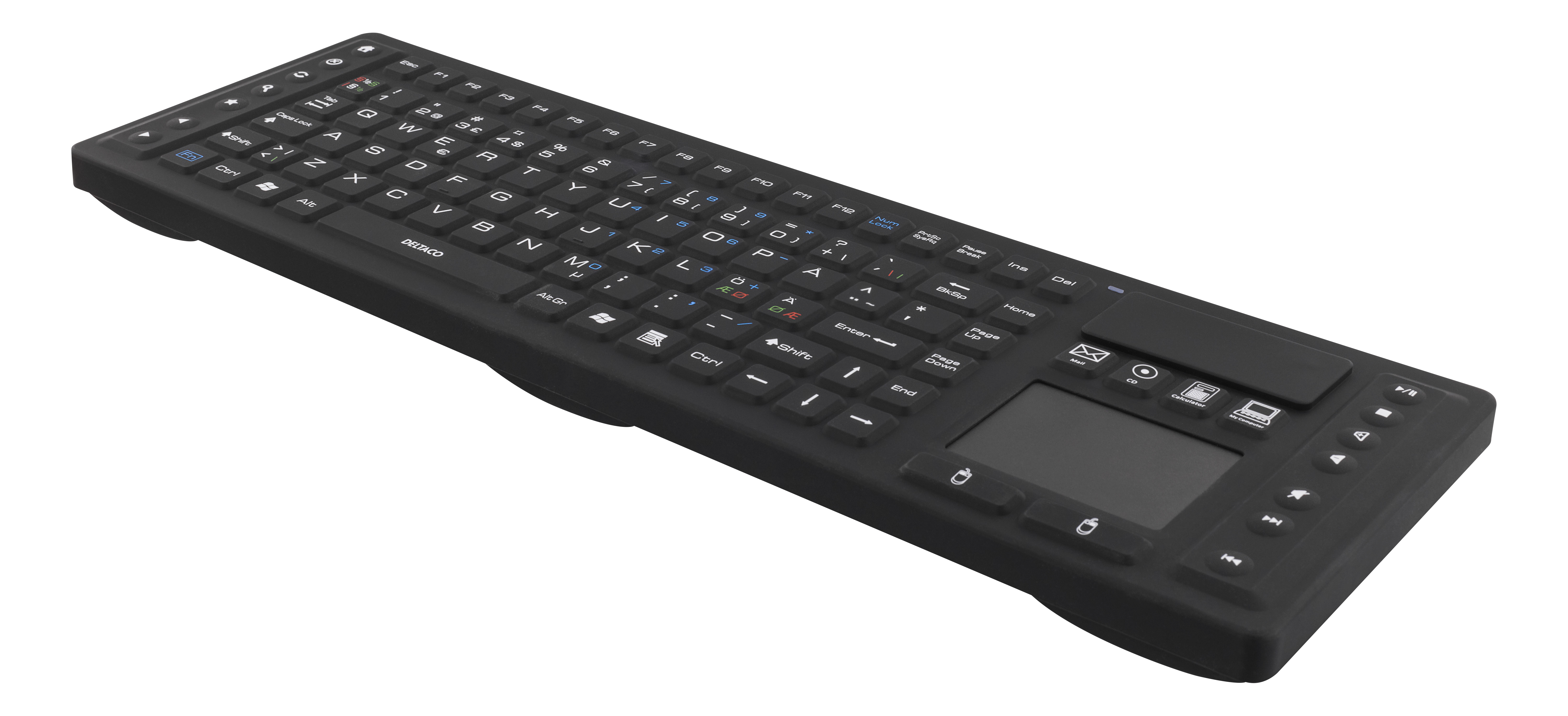 Wireless keyboard DELTACO with touchpad, silicone, IP65, 2,4 GHz, Nordic layout black / TB-503