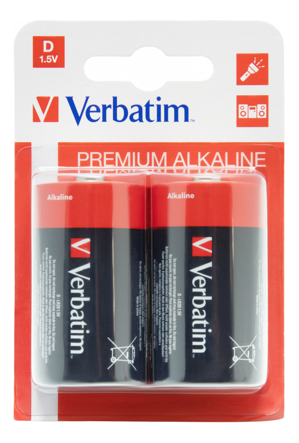 Batteries Verbatim D (LR20), 2-pack Alkaline, 1.5 V / V49923