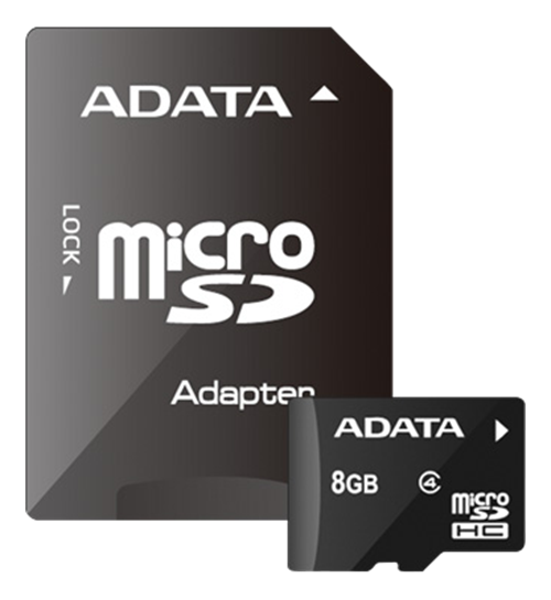 Memory card ADATA MicroSDHC, Class 4, 8GB, incl. adapter, black AUSDH8GCL4-RA1 / ADATA-311