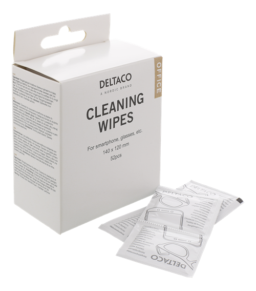 Office cleaning wipes for smartphone DELTACO 140x120mm, 1 pack 52 napkins, white / CK1028