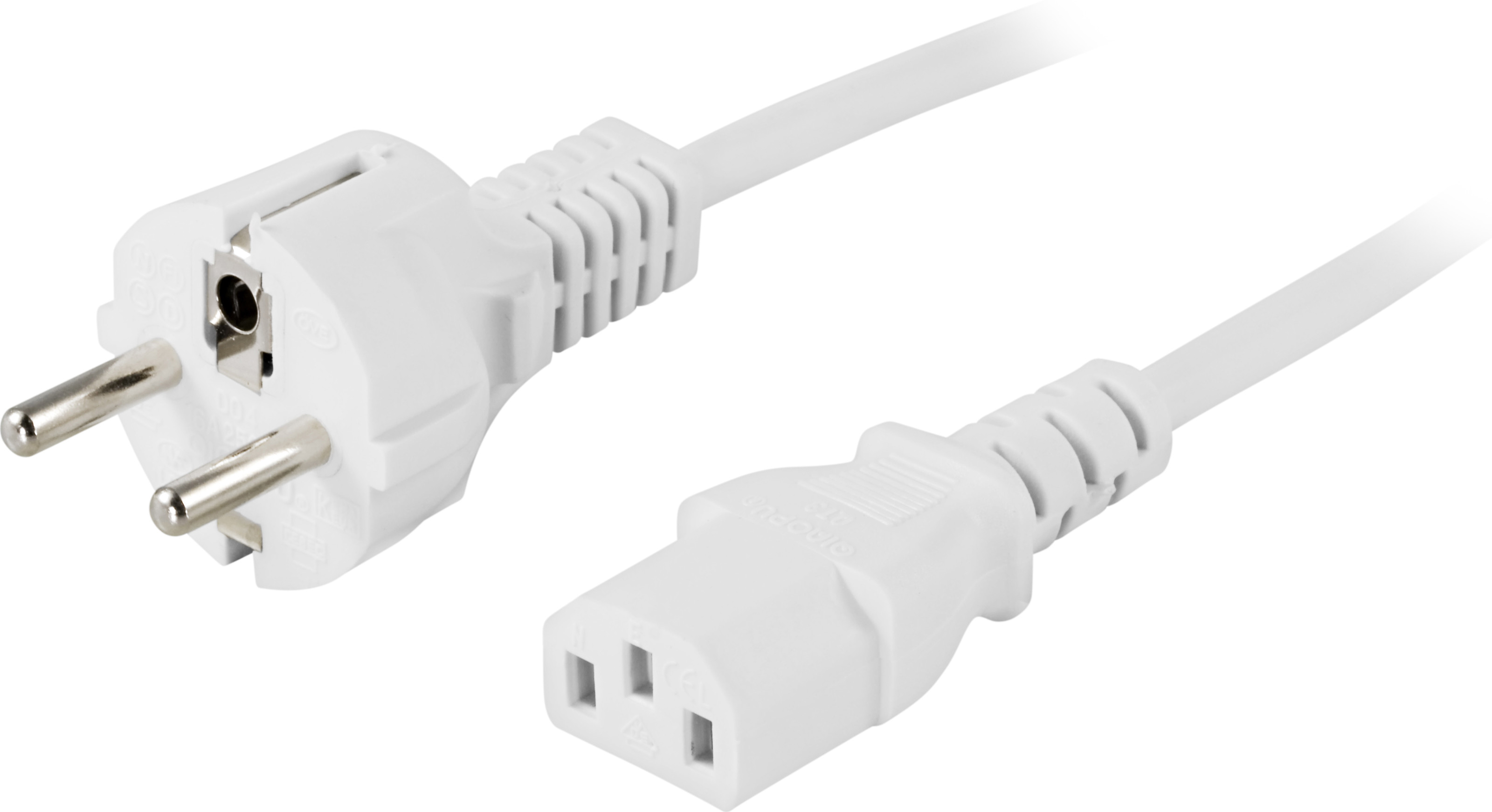 Grounded device cable DELTACO for connection between unit and wall socket, straight CEE 7/7, straight IEC 60320 C13,  max 250V / 10A, 1m, white / DEL-109LV