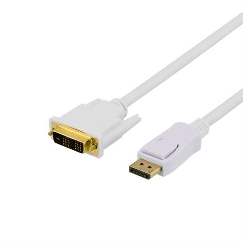 DELTACO DP to DVI-D Single Link Cable, Full HD in 60Hz, 2m, 20-pin ha - 18 + 1-pin ha, white  / DP-2021