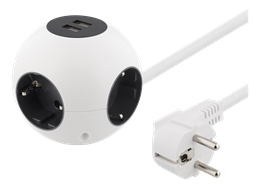 Ball-shaped power outlet, 2xUSB-A 5V 2.1A, 4xCEE 7/4 socket, 1xCEE 7/7 connection, 1.4m cable DELTACO white / GT-292