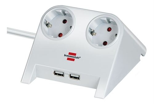 Brennenstuhl 2x USB 2.0 port, 2100mA 2-way socket, white, 1.8m H05VV-F 3G1.5  GT-634