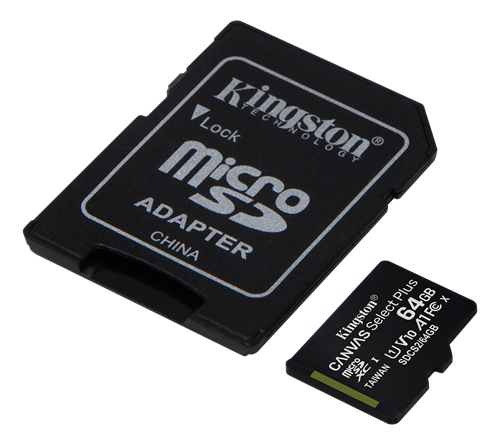 Kingston Canvas Select Plus MicroSDXC, 64GB, Class 10 UHS-I, incl. adapter, black KING-2986