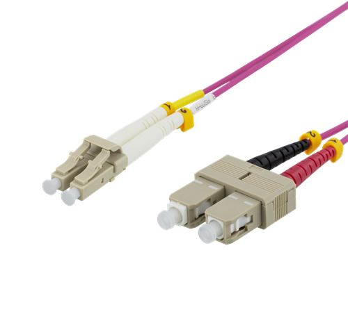 DELTACO Fiber cable, 1m, LC-SC Duplex, 50/125, pink / LCSC-701