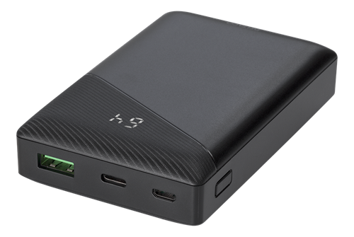 DELTACO Powerbank 10000 mAh, 3 A / 18 W, 37 Wh, 1x USB-A fast charge, 1x USB-C PD, black/ PB-C1000