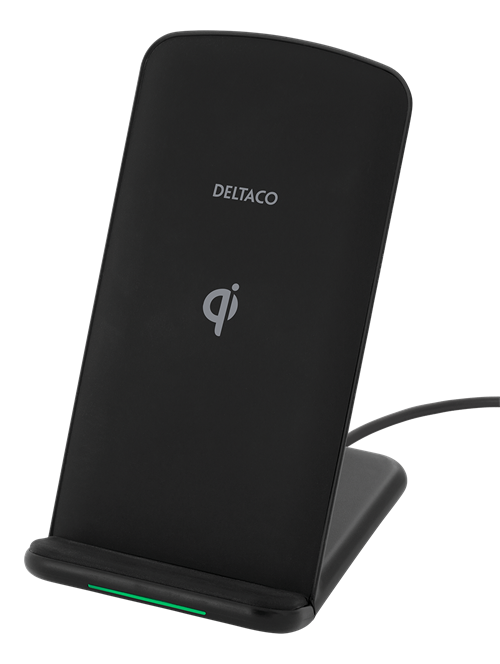DELTACO wireless quick charger with angled stand, Qi-certified, 10W QI-1033