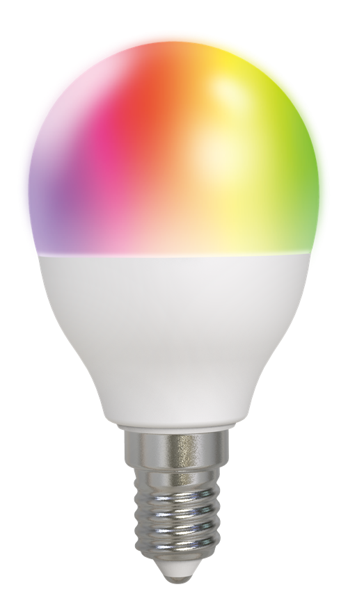 DELTACO SMART HOME LED lamp, E14, WiFI 2.4GHz, 5W, 470lm, dimmable, 2700K-6500K, 220-240V, RGB SH-LE14G45RGB
