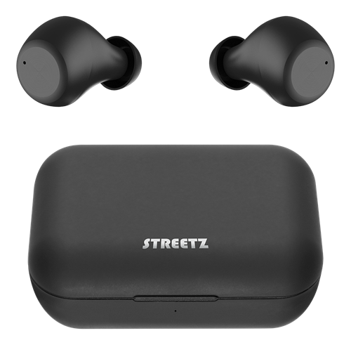 Earphones STREETZ Wireless with charging case, BT 5, TWS, black / TWS-110