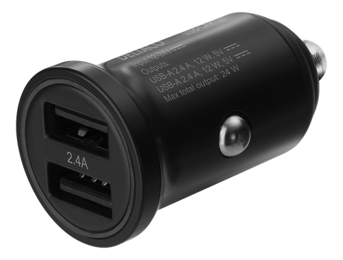 DELTACO 12/24 V USB car charger with dual USB-A ports, 24 W black  USB-CAR127
