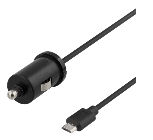 Car charger DELTACO, micro USB, 2.4A, 1.0m cable, black / USB-CAR97