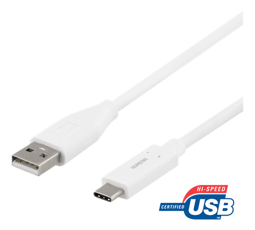 DELTACO USB 2.0 cable, Type C - Type A male, 0.5m, white / USBC-1008M