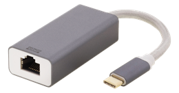 USB-C network adapter, Gigabit, 1xRJ45, 1xUSB-C male, aluminum, space gray DELTACO / USBC-GIGA4