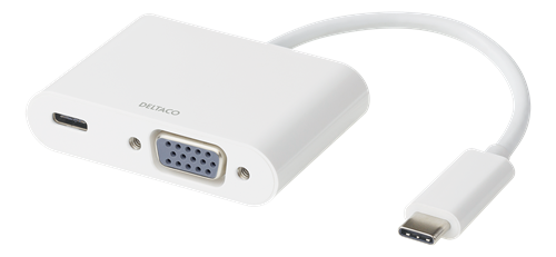 DELTACO USB-C docking station, VGA / USB-C, 60W USB-C PD, white/ USBC-VGA2