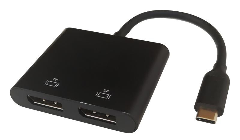 USB-C MST Hub DELTACO 2x 4K/60Hz, DP x 2, black, 0,1m / USBC-2DP