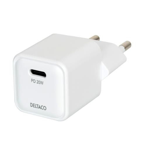 USB-C mini wall charger DELTACO 1x USB-C, PD 20 W, white / USBC-AC150