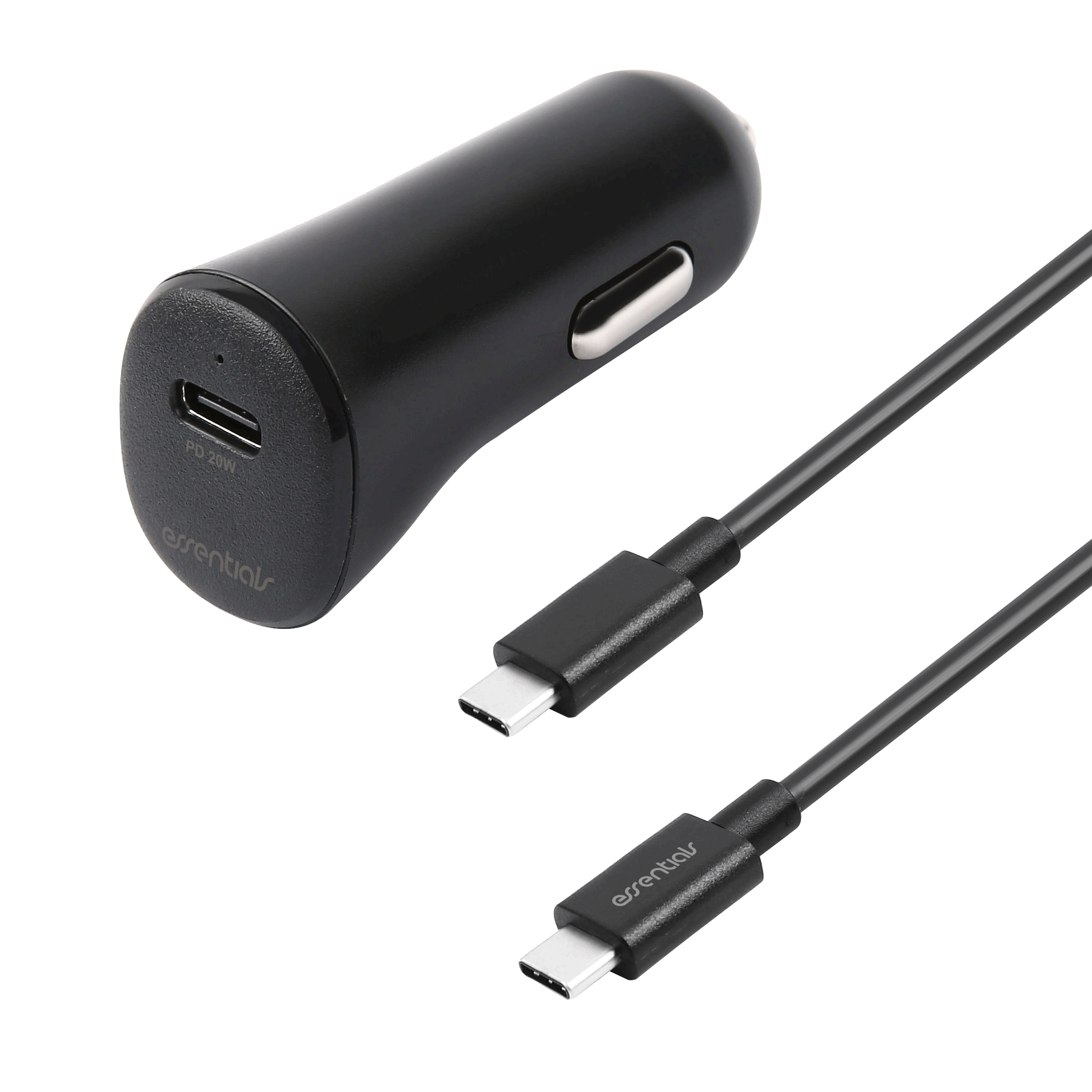 Car charger ESSENTIALS, PD 20W, USB-C-USB-C cable, 1m, black / 1110156