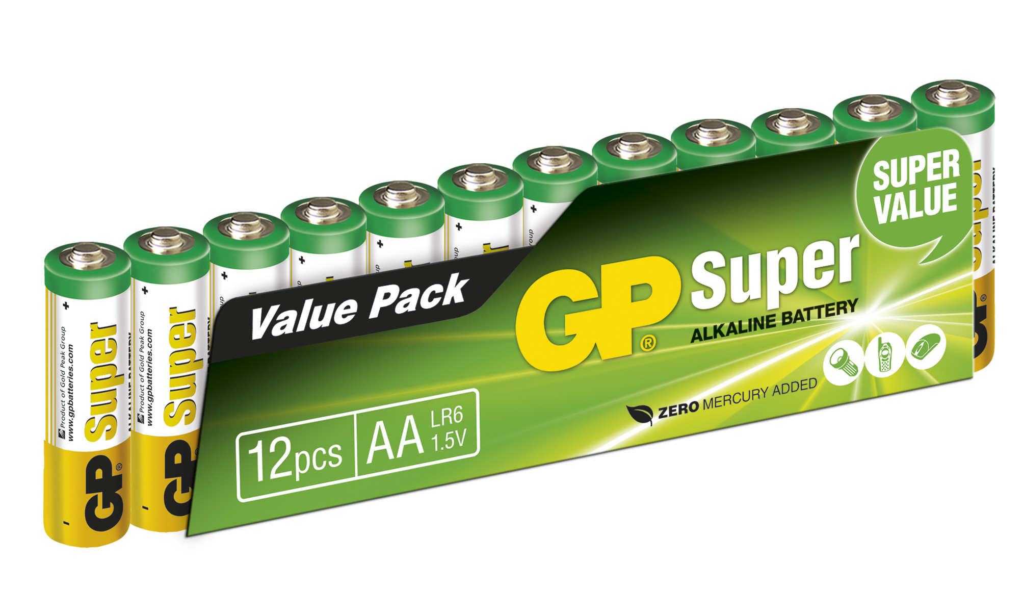 Batteries GP Super Alkaline 12 pcs 15A-S12 / LR6 / AA / 151034                                                                                                       