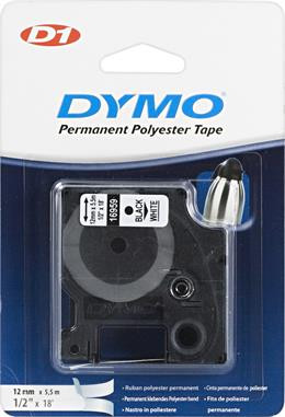 Маркировочная лента DYMO D1 пермь полиэстер 12мм, чёрная на белом, ролик 5,5м