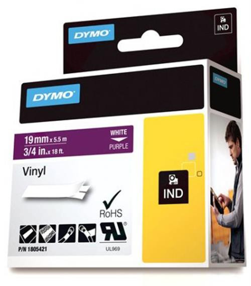 DYMO Rhino Professional, 19 мм, заметная виниловая лента, белая текстовая фиолетовая лента