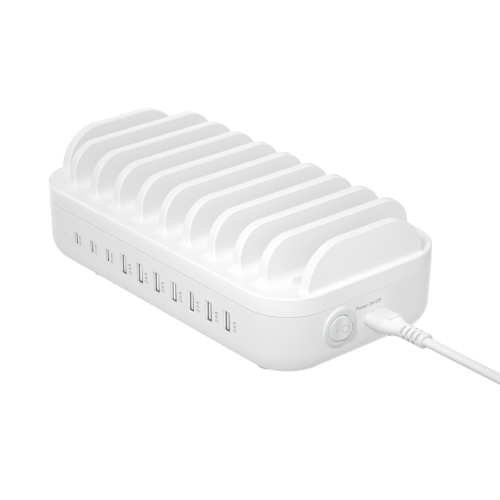 USB charging station DELTACO for 10 devices, 7x USB-A 2.4 A, 3x USB-C PD 20 W, white, DPS-0205 / 1902132