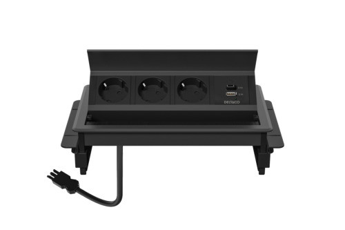  In-desk flip-up Desk Outlet DELTACO OFFICE, 3 outlets, 1x21W A+C USB, GST18 cable connector / GT-1400 / 1902250