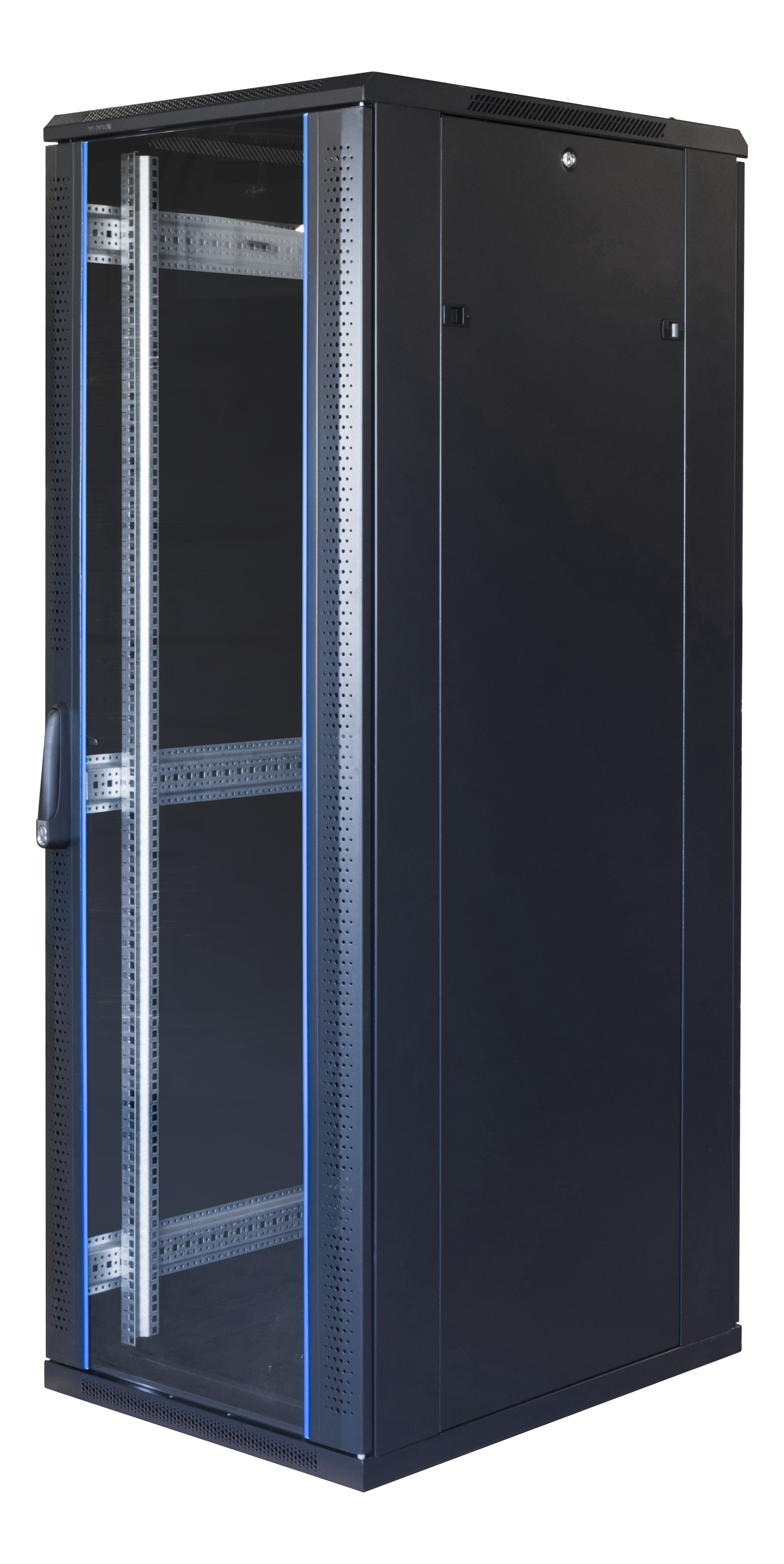 19" cabinet TOTEN, System G, 37U, 600x1000, glass door, perforated rear door, 800kg load, black / G6.6037.9801 / 19-G6037GP