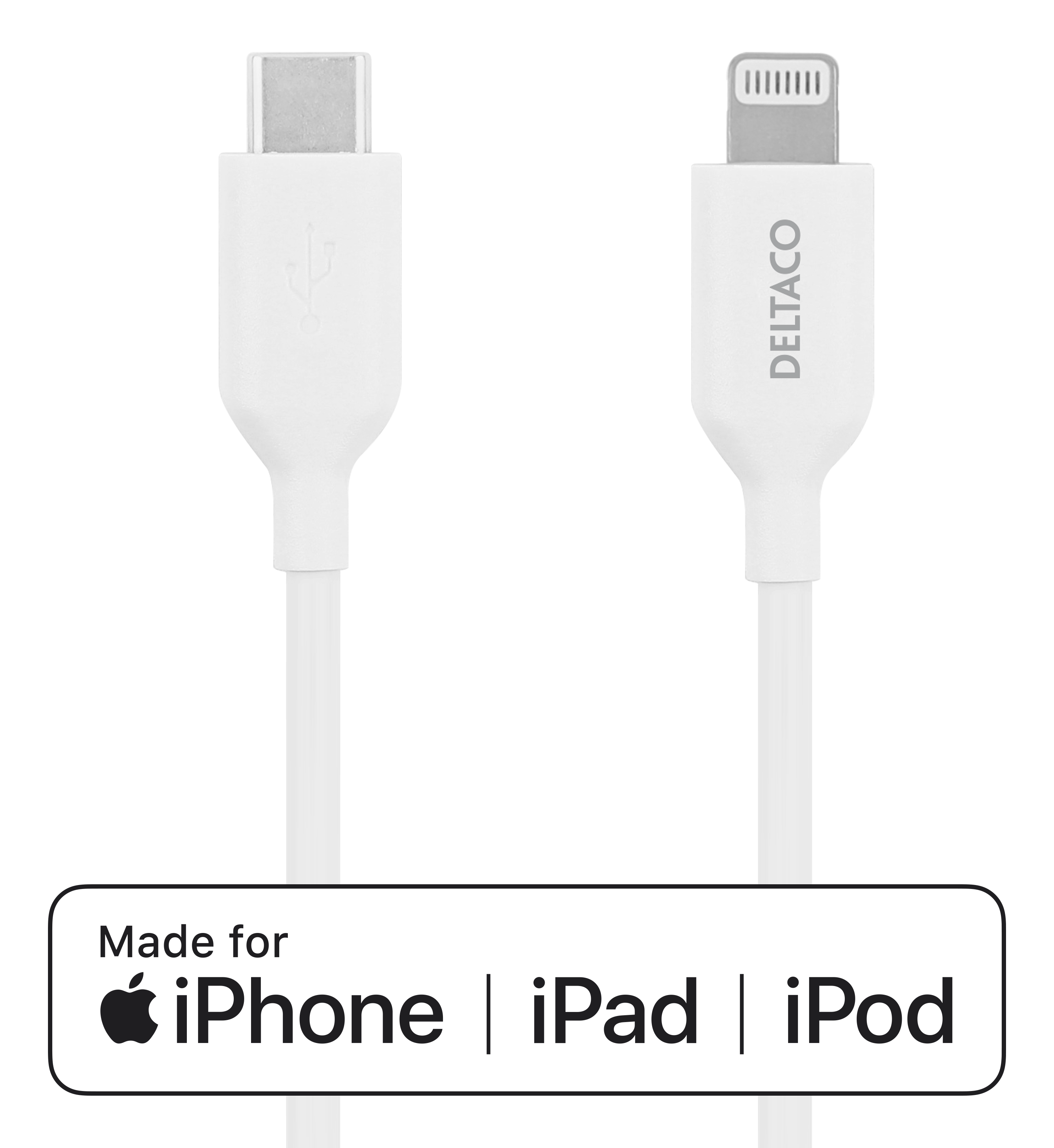 Кабель DELTACO USB-C до Lightning, MFi C94, 1м, белый