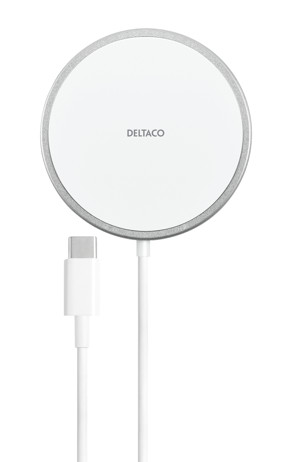 Беспроводное магнитное зарядное устройство DELTACO, 15 Вт, USB-C, белый / серебристый